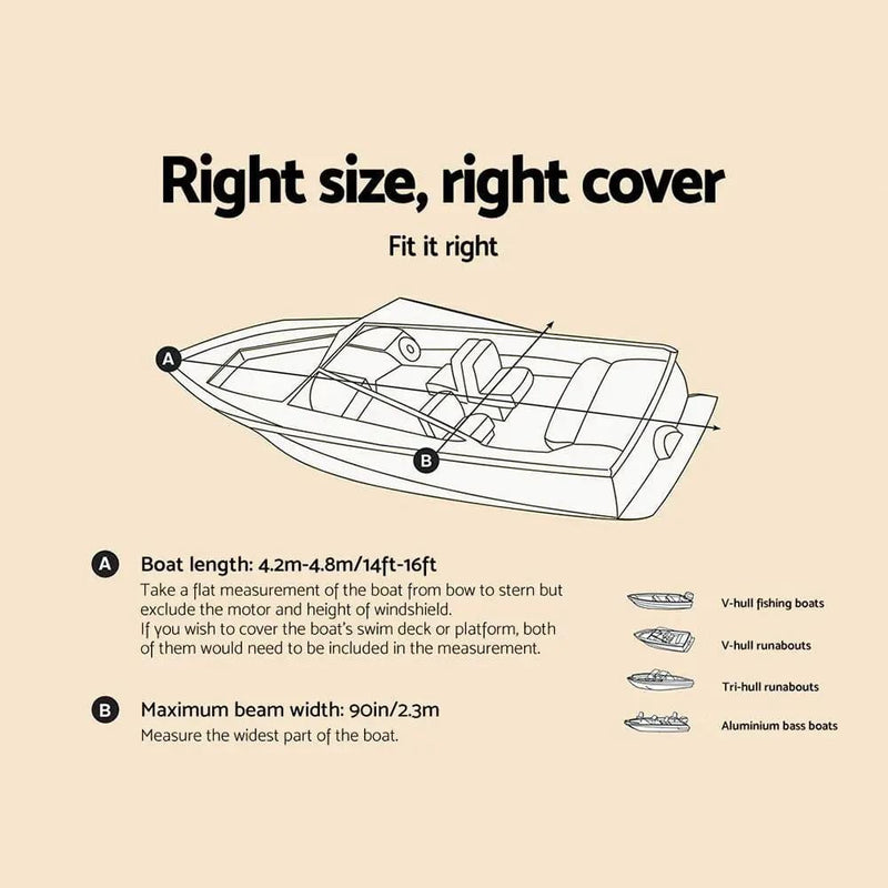 SportZone.co.nz Outdoor Recreation > Boating > Boating Accessories Seamanship 14 To 16ft Boat Cover Trailerable Marine Grade 600D Seamanship 14 To 16ft Boat Cover Marine Grade 600D