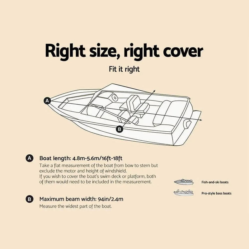 SportZone.co.nz Outdoor > Boating Trailerable Boat Cover 16 18.5 Ft Marine Grade 600D Polyester Trailerable Boat Cover 16 to 18.5 Ft 600D Polyester