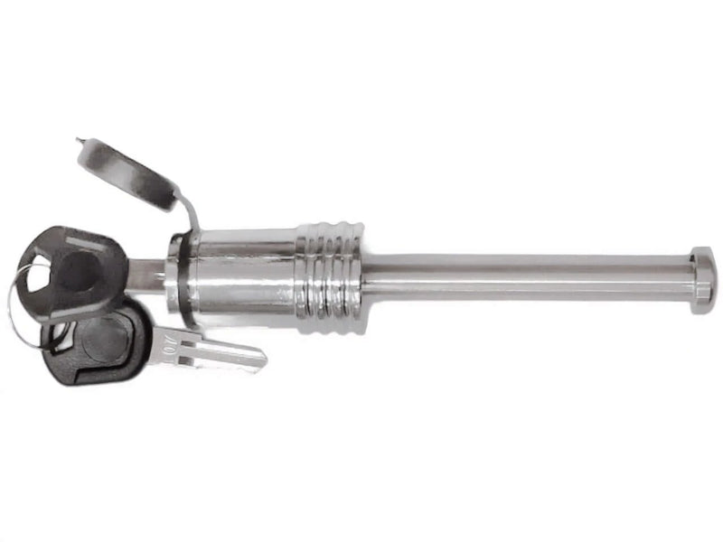 Security locking pin for T201670 coupling with keys for theft deterrence and trailer security.