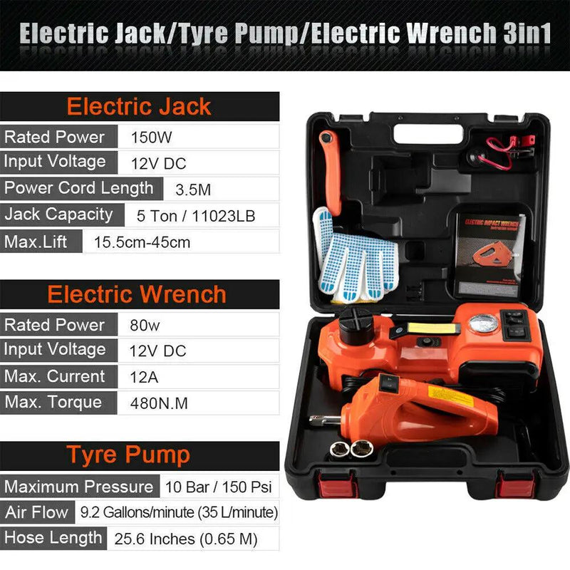 5Ton 12V Car Electric Hydraulic Floor Jack Lift + Impact Wrench Kit Box 3 in 1 by salelink.co.nz