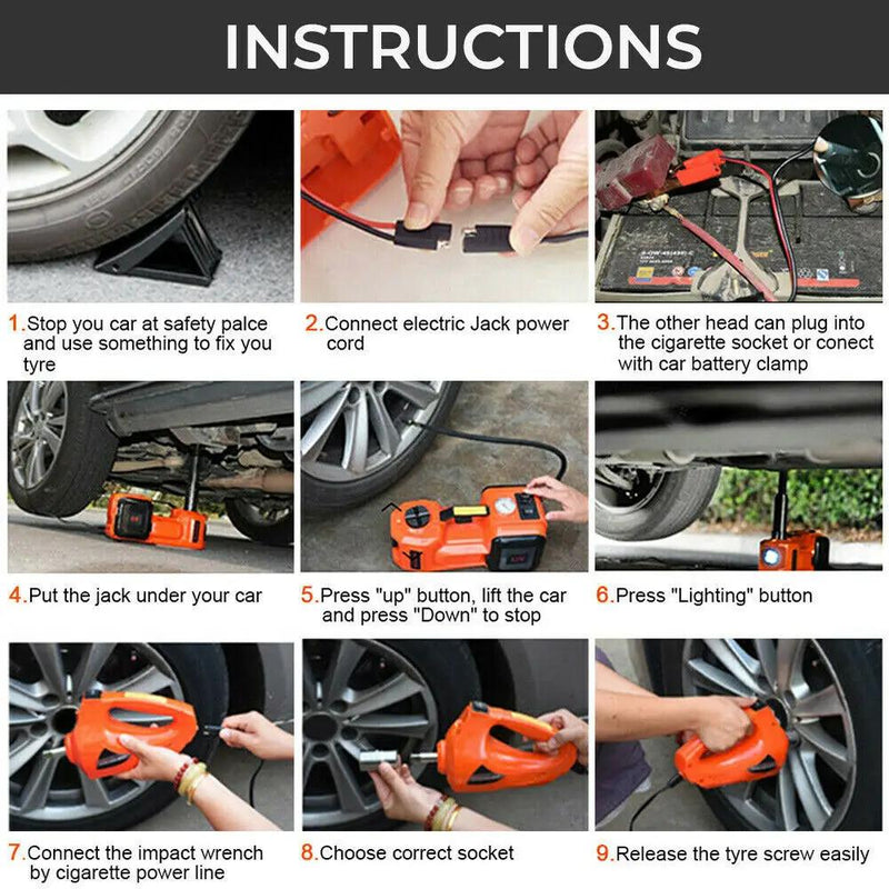 5Ton 12V Car Electric Hydraulic Floor Jack Lift + Impact Wrench Kit Box 3 in 1 by salelink.co.nz