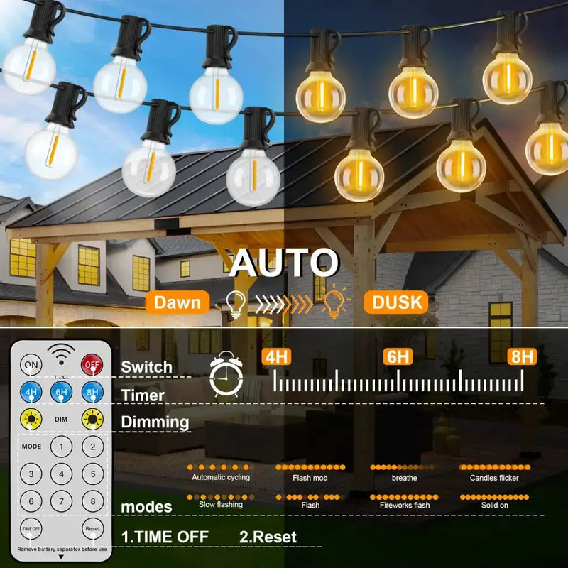 Shatterproof Solar String Lights G40 (Waterproof) with USB & Remote Control by Habicare