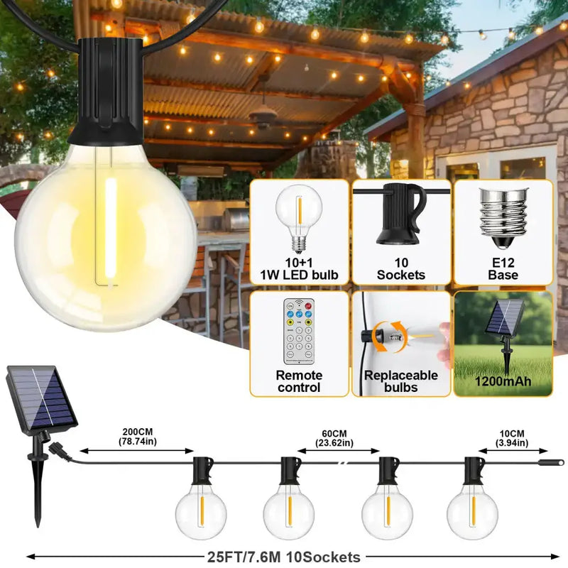 Shatterproof Solar String Lights G40 (Waterproof) with USB & Remote Control by Habicare