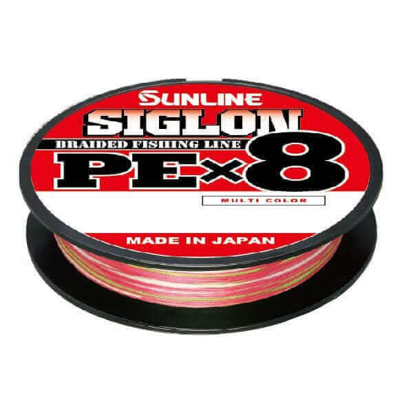 300m 80lb Sunline Siglon PEX8 Braid Fishing Line on spool with multi-color design, made in Japan.