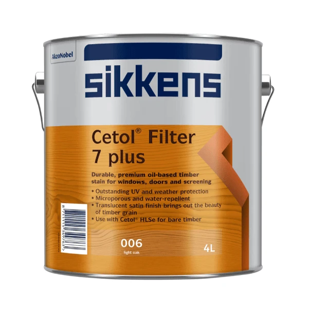 Sikkens Filter 7 Plus Silver Grey 4L can of wood stain for exterior protection and timber maintenance.