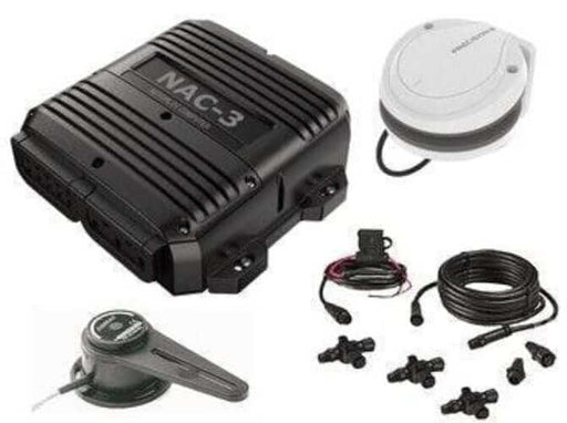 Simrad NAC-3 Core Pack Autopilot Computer components including computer, compass, feedback unit and cabling.
