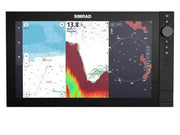 NSS4 -16 MFD World Basemap display showing navigation charts and sonar data on a SIMRAD device.