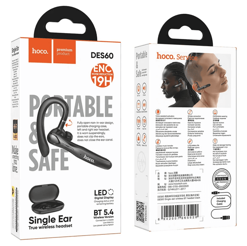 techplus Single-Ear Bluetooth Headset with ENC Noise Cancellation | LED Display & Charging Case (DES60) Single-Ear Bluetooth Headset with ENC Noise Cancellation | LED Display & Charging Case (DES60)