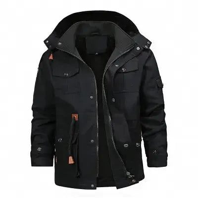 Men's Thickened Cotton Jacket with Removable Velvet Lining - Hooded Winter Coat by Mead's Supply & Equipment Outfitters limited