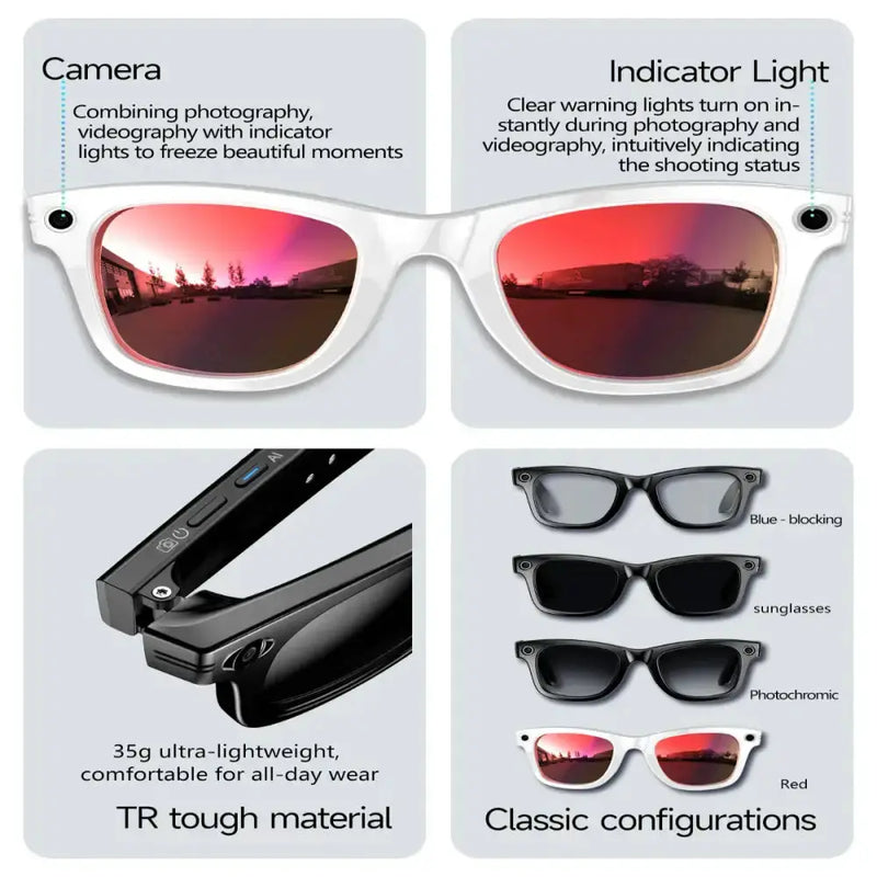 Smart AI Camera Glasses – 8MP HD, Photo/Video, Waterproof (5 types available) by Habicare