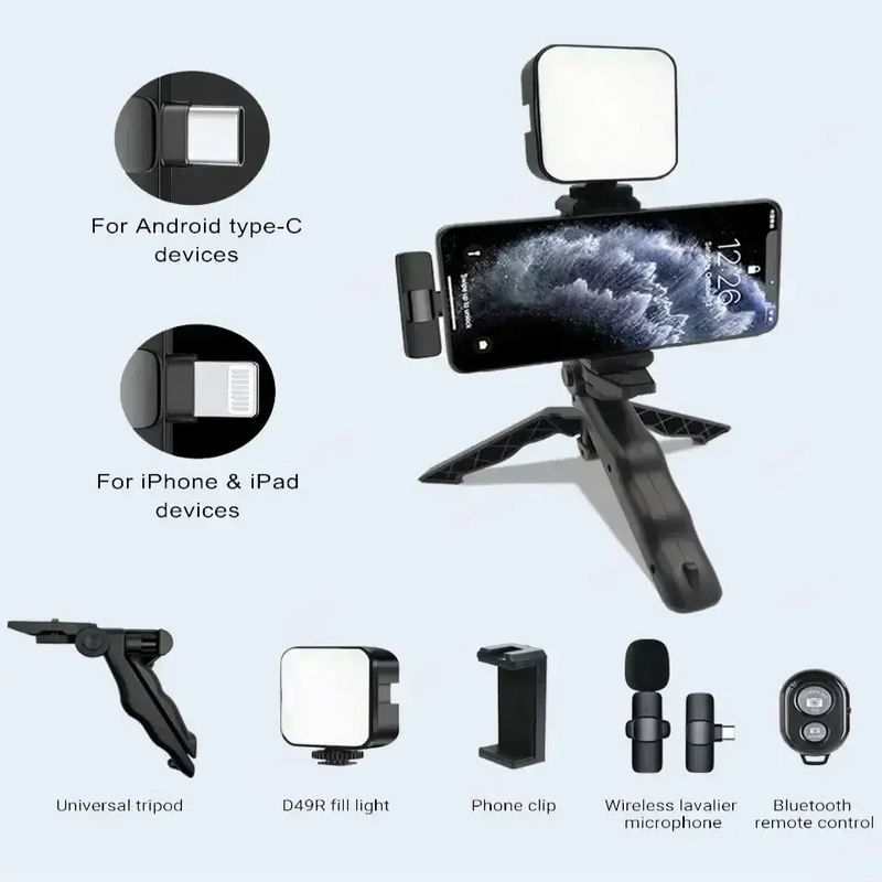 Smartphone Video Kit with Mic, LED Light & Tripod (2 types available) by Habicare