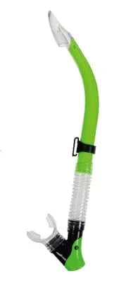 Snorkels featuring a comfortable silicone mouthpiece and open bore semi-flex design for easy breathing and clearing.