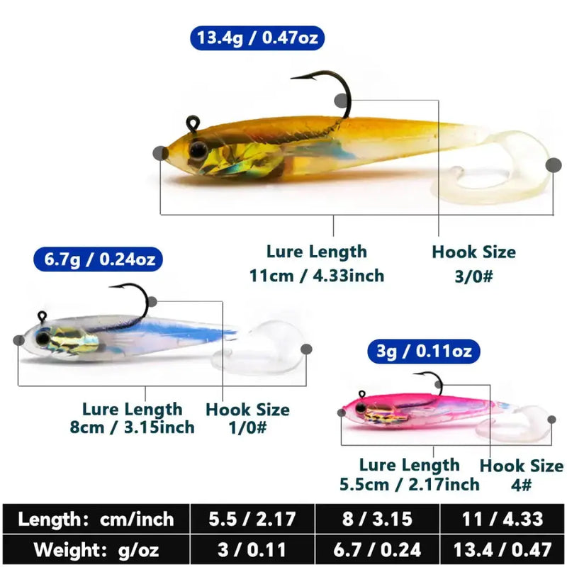 Soft Fishing Lures with Lead Head Jigs – Bass & Trout (Several quantities and colours available) by Habicare