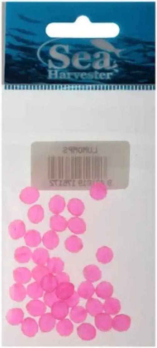 Soft Lumo Beads Pink Med Bulk Qty 40  LUMOMPS pack of luminous fishing beads by Sea Harvester.