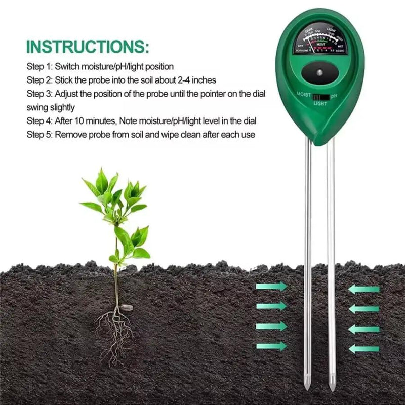 Soil Tester - pH, Moisture, Light Meter - 3 in 1 by 9eight5