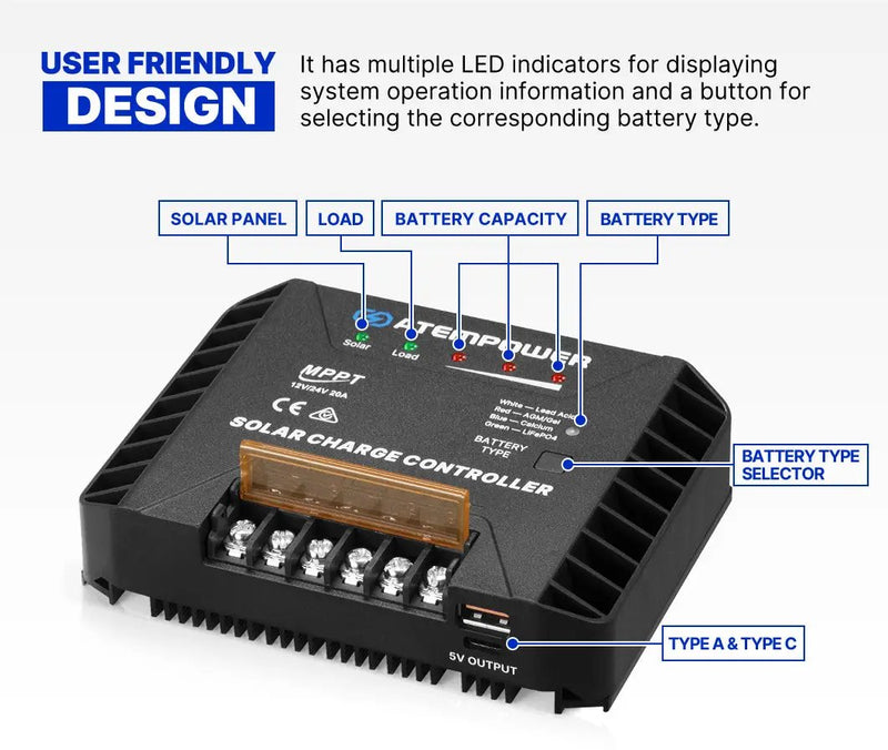 Atem Power 20A MPPT Solar Charge Controller Solar Panel Battery Regulator by salelink.co.nz