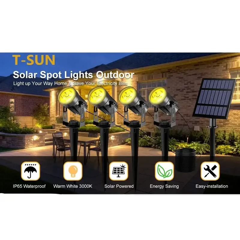Habicare IP65 Solar LED Spotlight Kit for Outdoor Garden and Landscape Lighting IP65 Solar LED Spotlight Kit for Outdoor Lighting