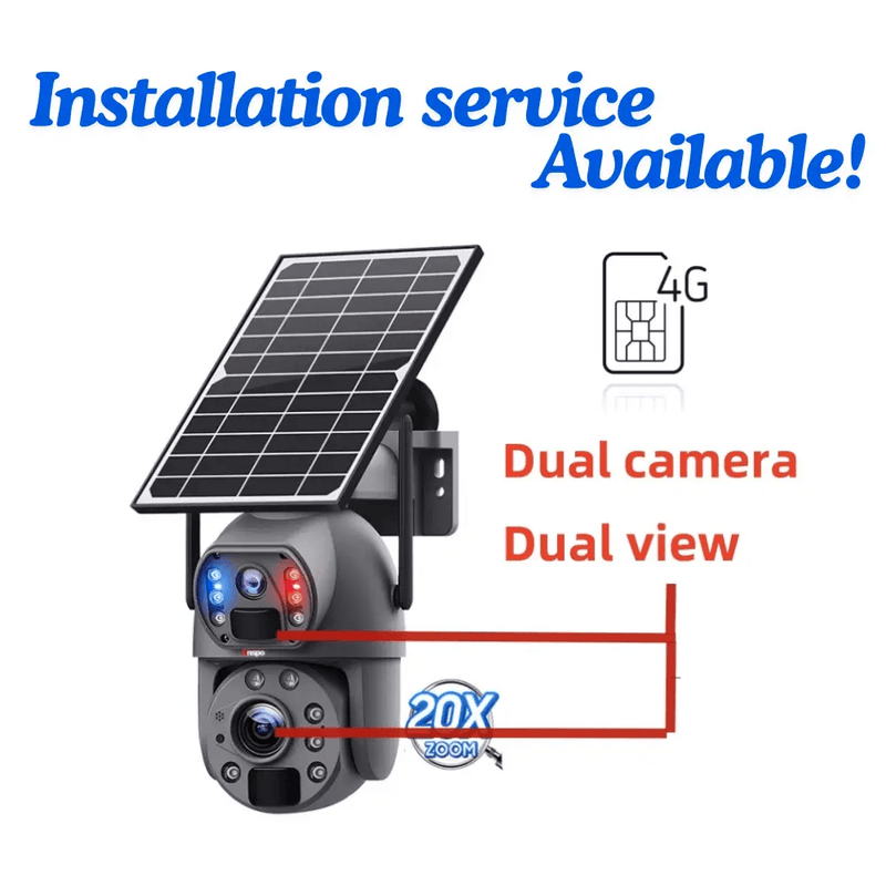 Dual camera 4G SIM SOLAR security camera wireless free batteries with 64GB card by Kiwi Grab