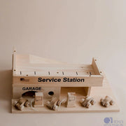 Wooden Service Station with Cars - QToys | Wooden Toy NZ by Curious Moonbeam