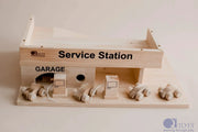Wooden Service Station with Cars - QToys | Wooden Toy NZ by Curious Moonbeam