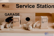 Wooden Service Station with Cars - QToys | Wooden Toy NZ by Curious Moonbeam