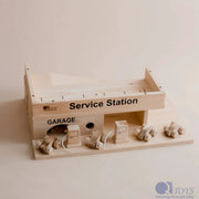 Wooden Service Station with Cars - QToys | Wooden Toy NZ by Curious Moonbeam