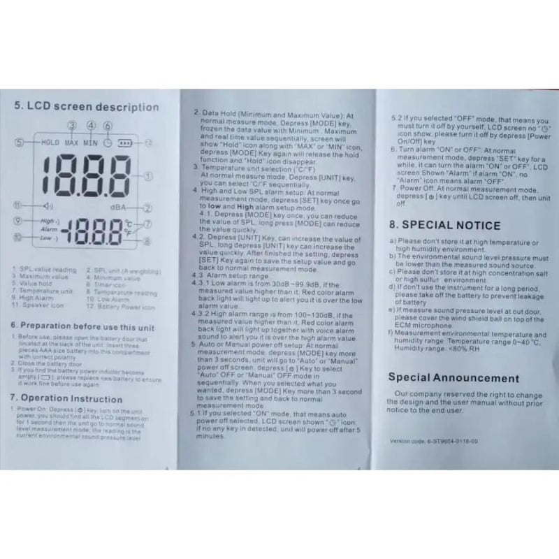 Sound Level Noise Meter - Decibel Measurement 30-130dB by 9eight5