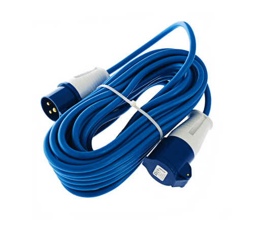 Southern Alps Caravan Extension Lead 16A 15m heavy-duty blue electrical cable with plugs for caravans.