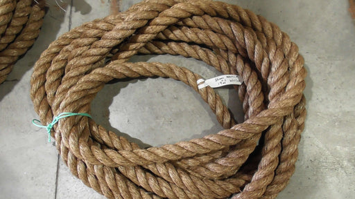 Special Manila Rope Shorts 56mm x 19 meters stacked in a loop on concrete surface.