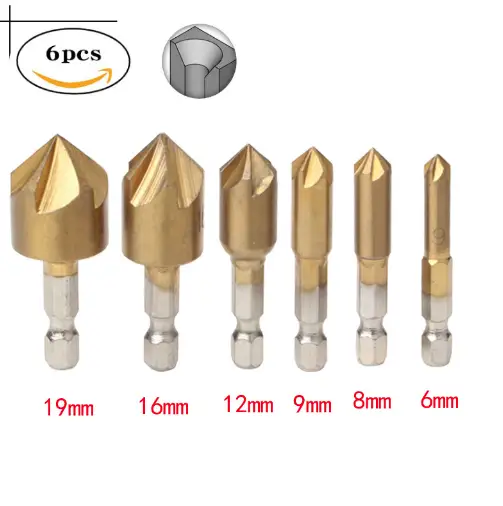 Automatic Center Punch 6PCS Hex Shank Wood Chamfering Cutters by salelink.co.nz