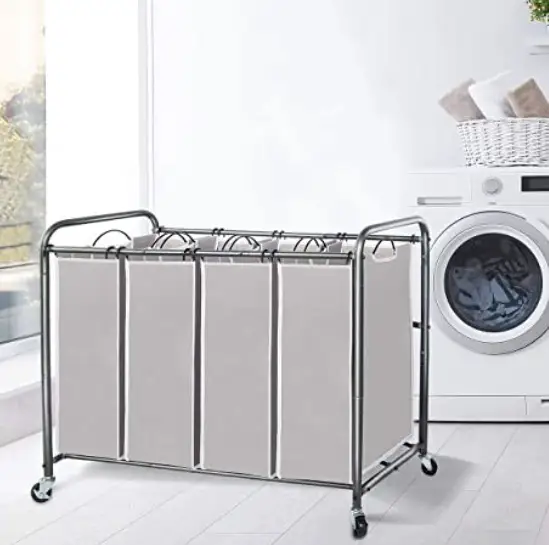4-Bag Laundry Sorter Rolling Cart - Grey by salelink.co.nz