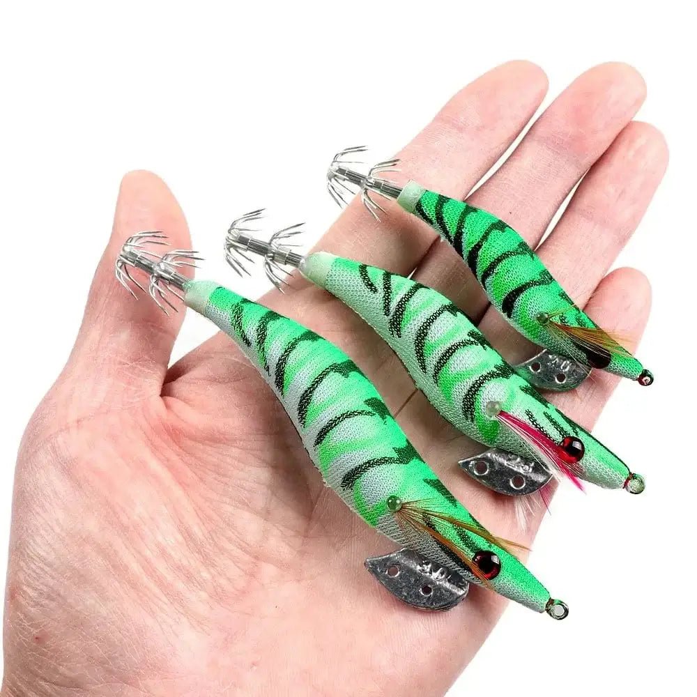 China China 2.0# 2.5# 3.0# Squid Jig Fishing Lures Shrimp Prawn Luminous Glow in Dark Spinner Lures Tackle for Cuttlefish