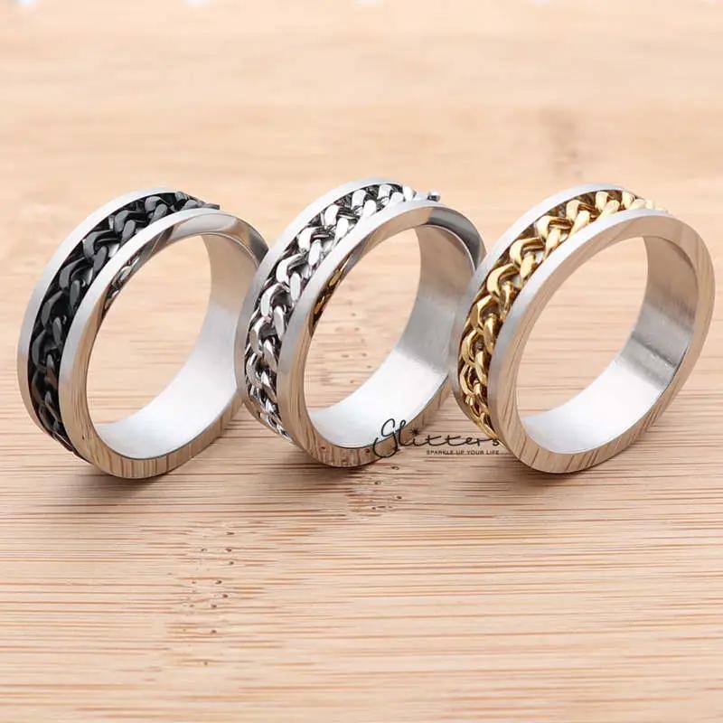 Stainless Steel 8mm Spinning Chain Ring - Silver | Gold | Black by Glitters