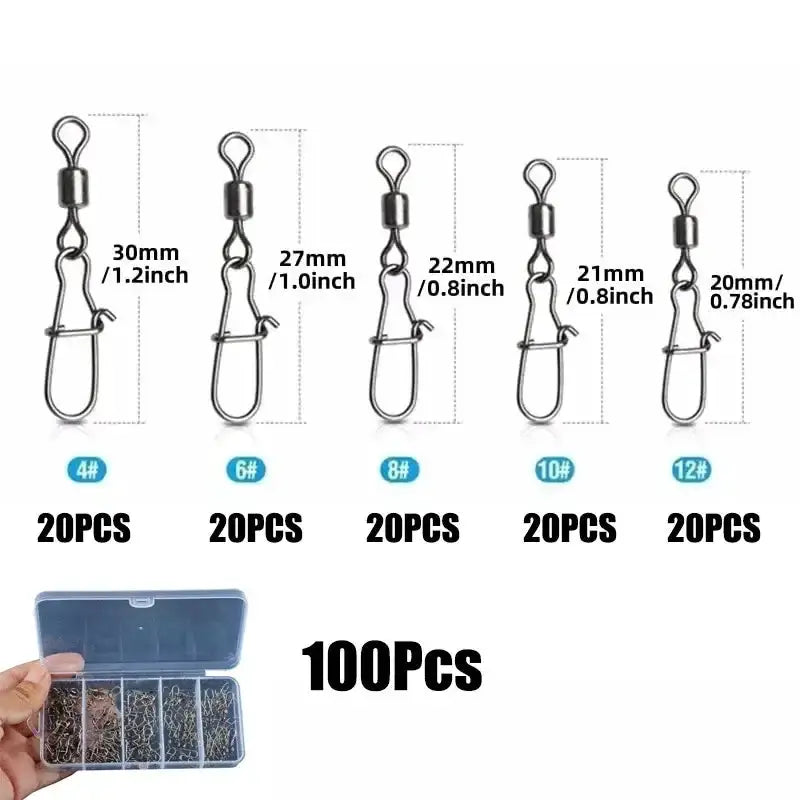 Stainless Steel Fishing Swivel Snaps – 50/100/200pcs by Habicare