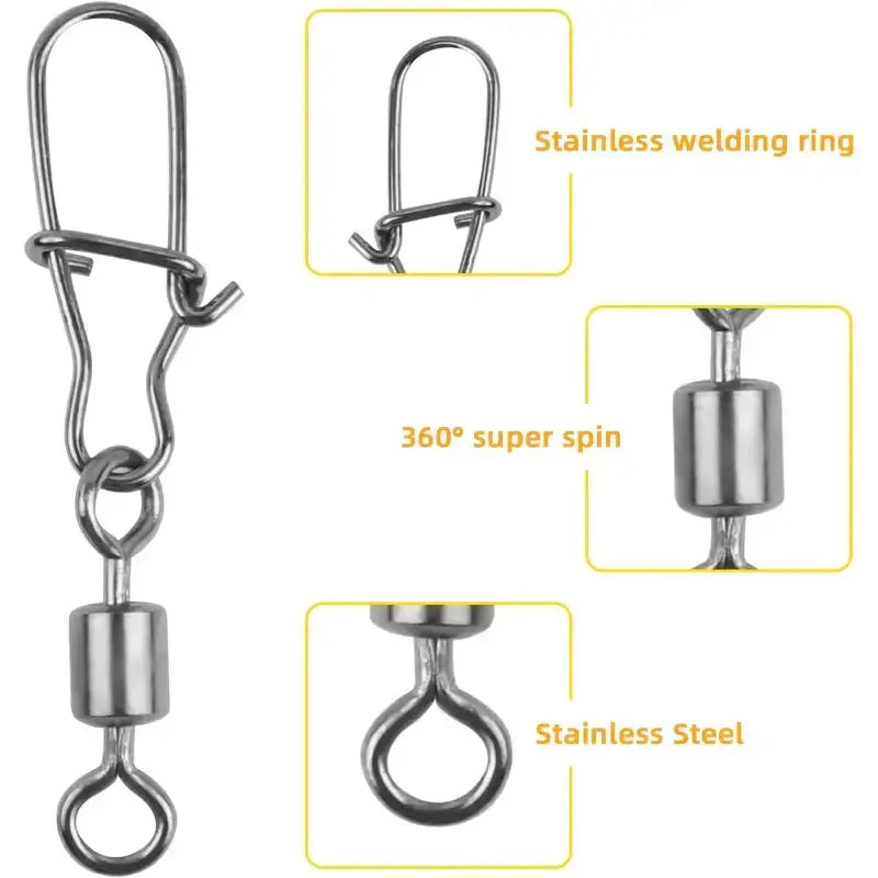 Stainless Steel Fishing Swivel Snaps – 50/100/200pcs by Habicare