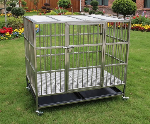 Collapsible Stainless Steel Pet Cage 110CM X - Large with Wheels by dealonline.co.nz