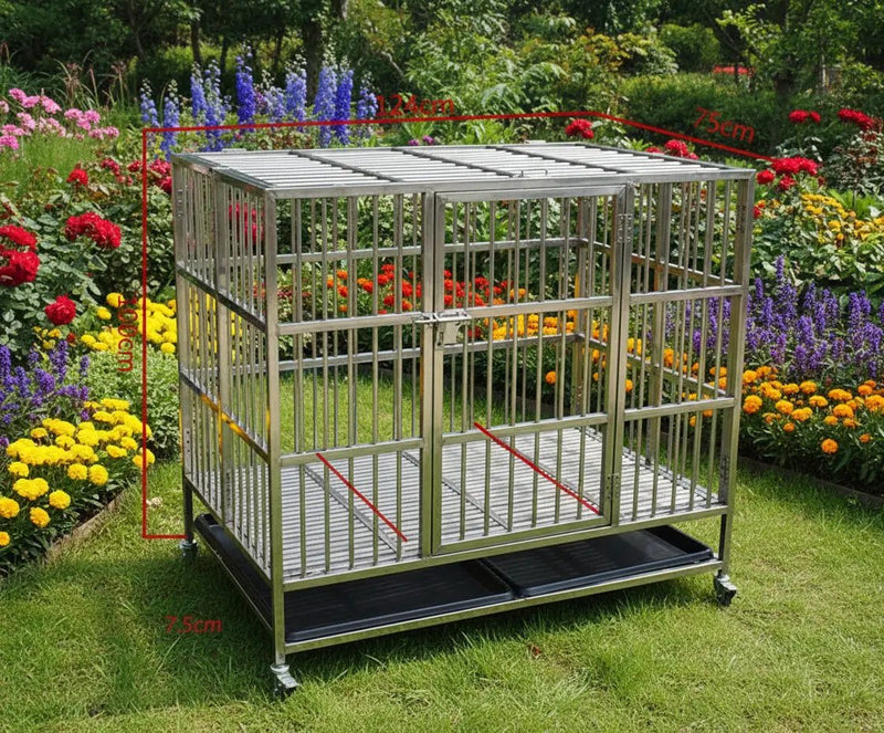 Collapsible Stainless Steel Pet Cage 124CM XX - Large with Wheels by dealonline.co.nz