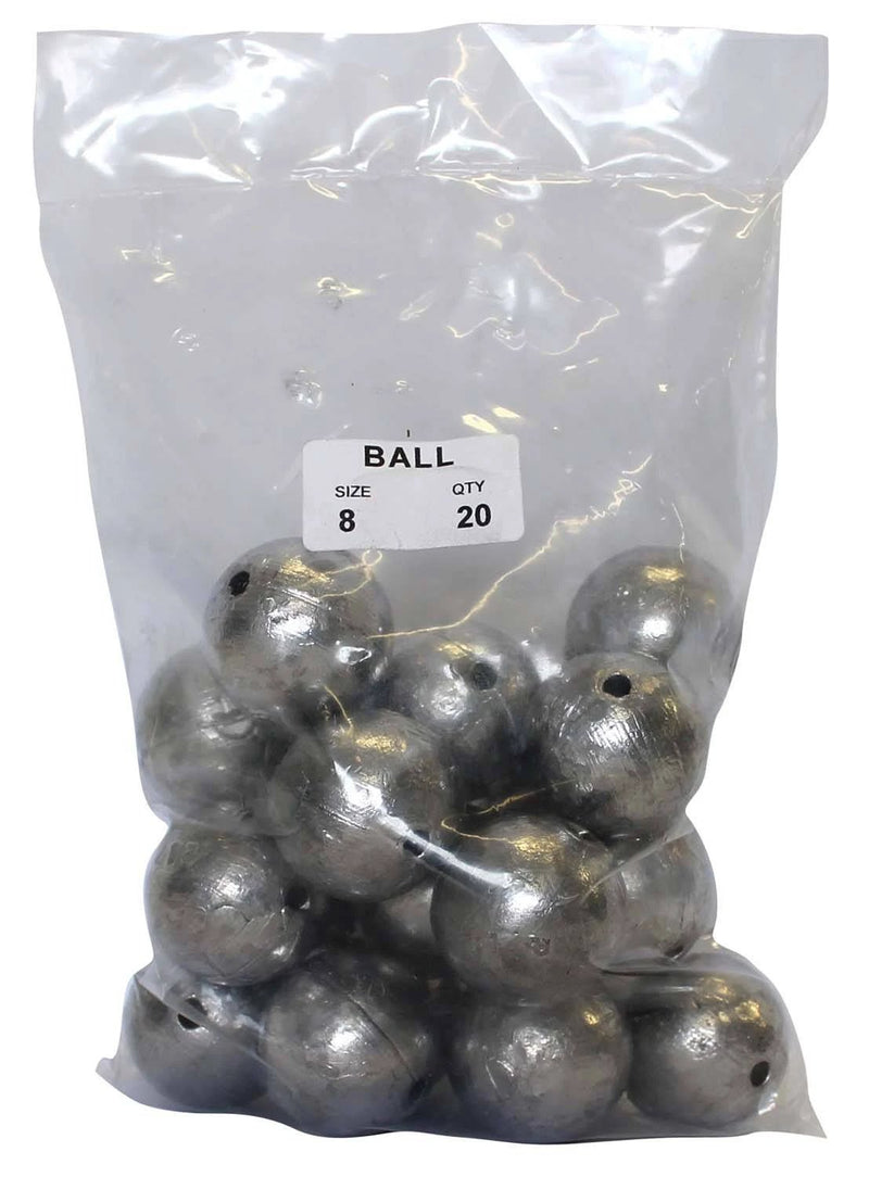 Ball Sinker Bulk Pack 8oz (20 per pack) packaged sinkers for fishing in freshwater or saltwater.