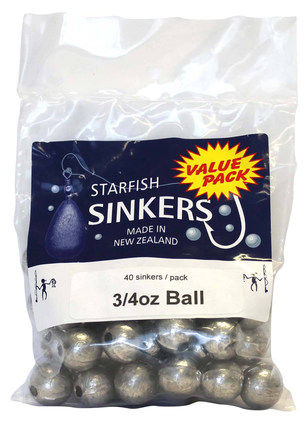 Starfish Ball Sinker Value Pack 3/4oz (40 per pack) - Action Outdoors Kiwi