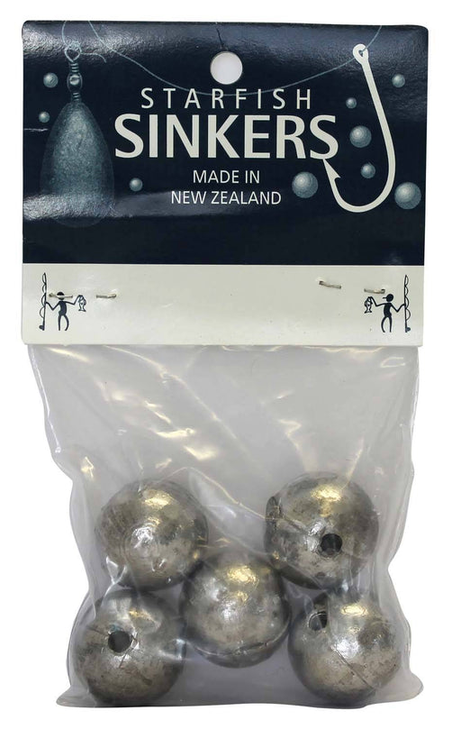 Starfish Ball Sinker Packet 2oz (5 per pack) inside clear packaging, ideal for fishing in fresh or saltwater.