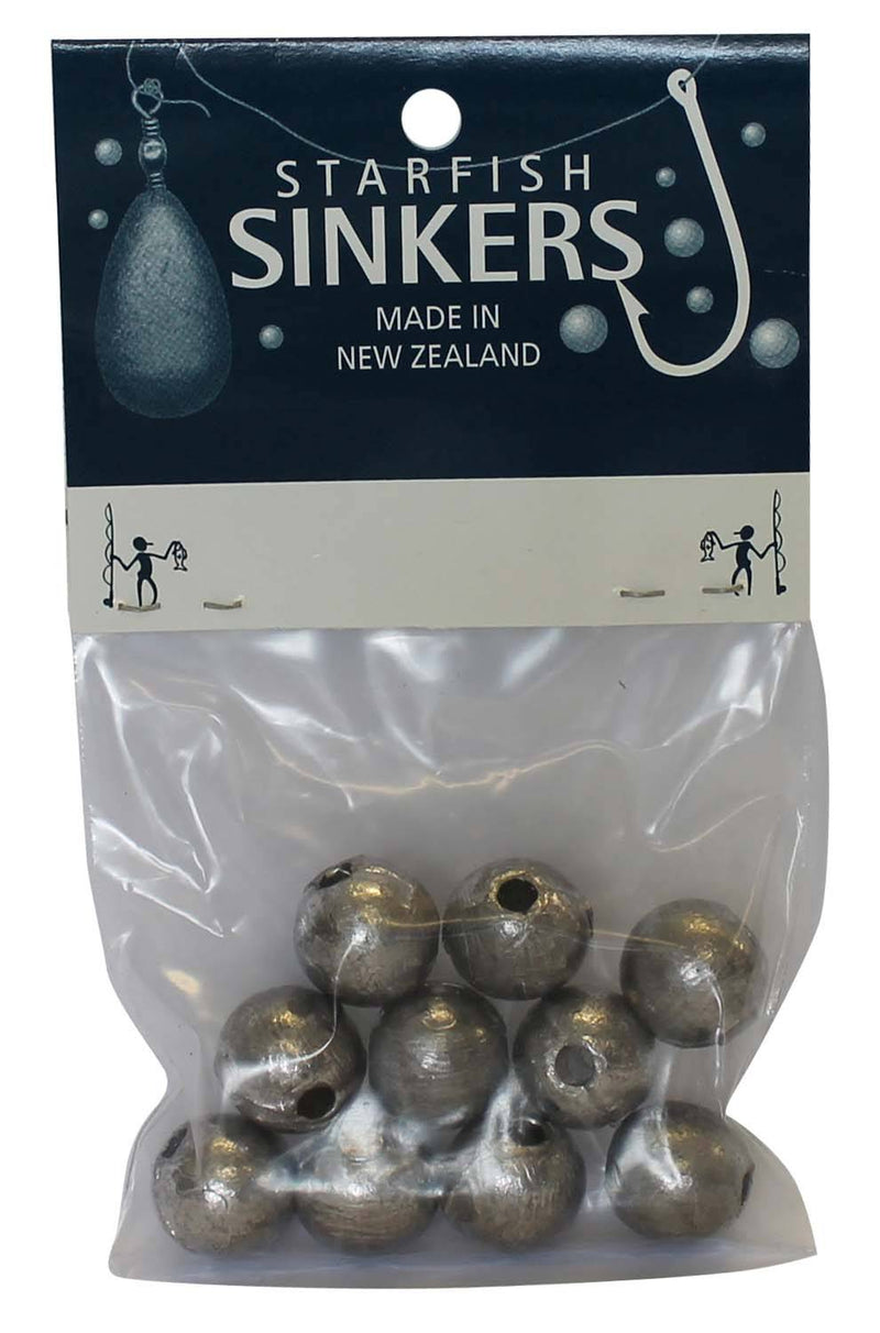Starfish Ball Sinker Packet 3/4oz (10 per pack) for effective fishing in fresh or saltwater.