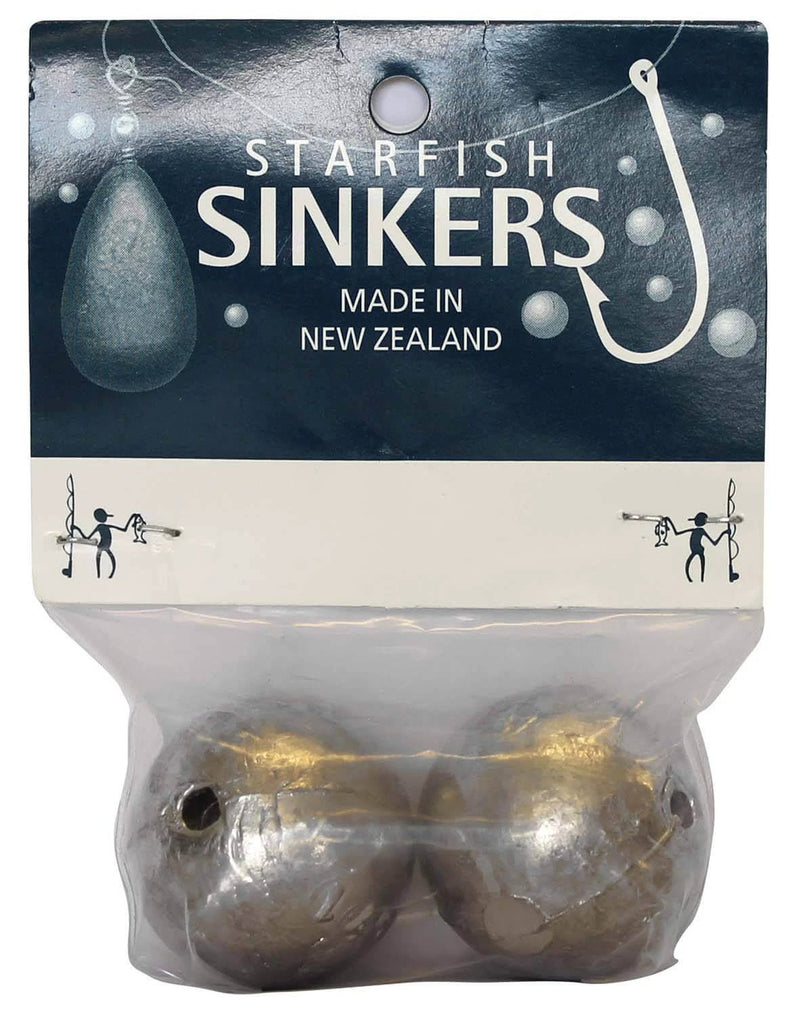 Starfish Ball Sinker Packet 5oz (2 per pack) packaging with sinkers for fresh or saltwater fishing.