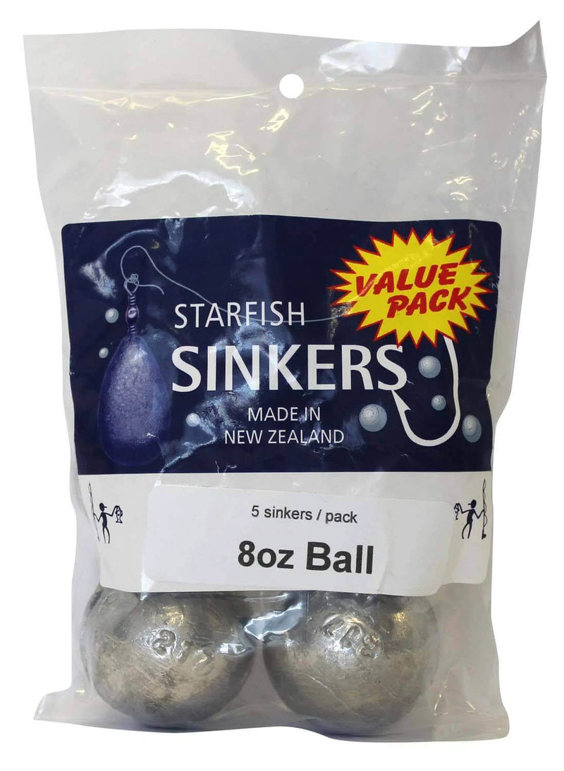 Starfish Ball Sinker Value Pack 8oz (5 per pack) for fishing, featuring five sinkers in a convenient pack.