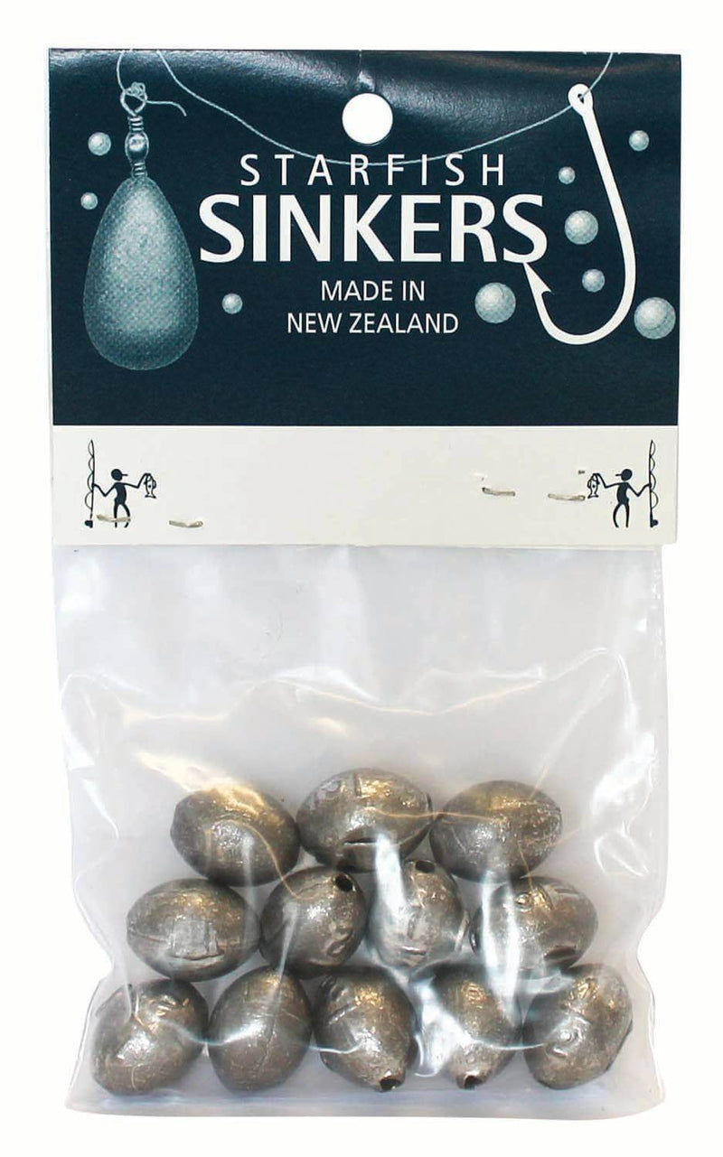 Starfish Egg Sinker Packet 1/2oz (12 per pack) with twelve sinkers in a clear plastic packaging.