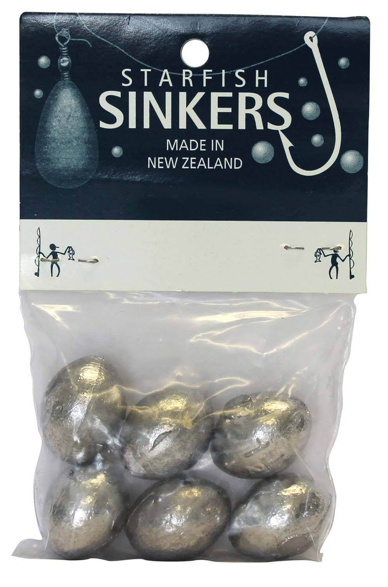 Starfish Egg Sinker Packet 1.5oz (6 per pack) in a transparent package, ideal for estuary anglers.
