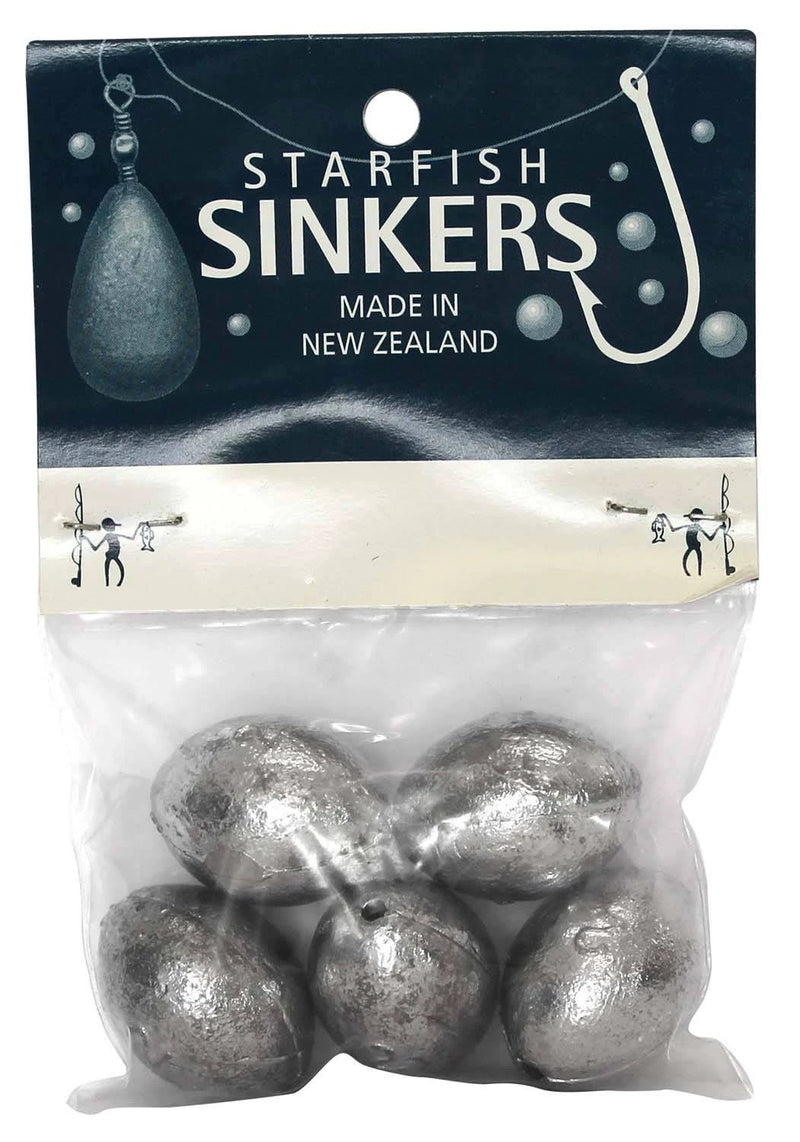 Starfish Egg Sinker Packet 2oz (5 per pack) featuring five sinkers designed for estuary fishing.