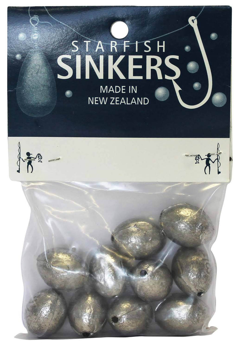 Starfish Egg Sinker Packet 3/4oz (10 per pack) in packaging, popular for fishing in estuaries.