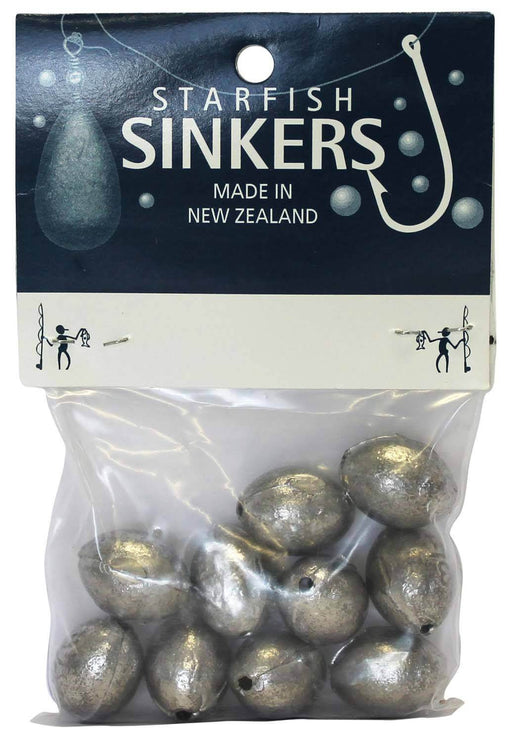 Starfish Egg Sinker Packet 3/4oz (10 per pack) in packaging, popular for fishing in estuaries.