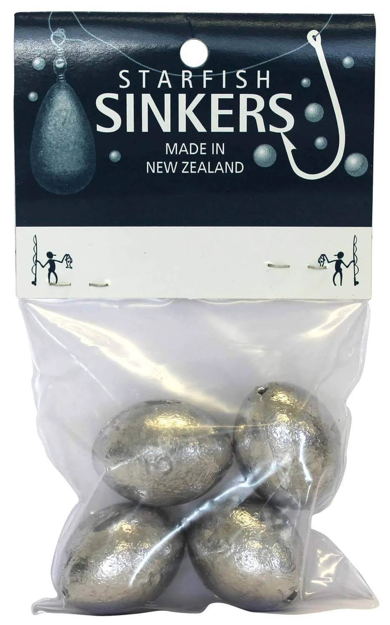 Starfish Egg Sinker Packet 3oz (4 per pack) displayed in a clear packaging, ideal for estuary fishing.