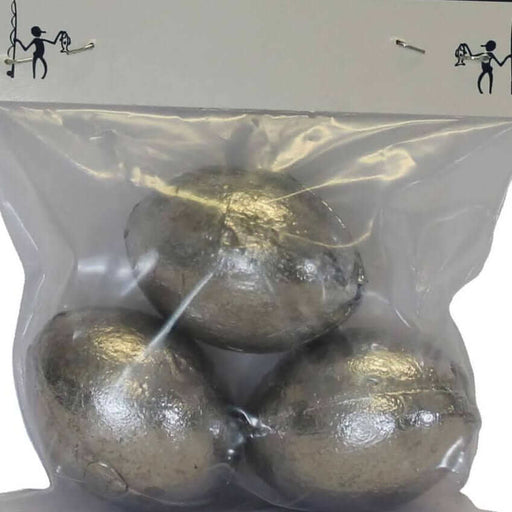Starfish Egg Sinker Packet 4oz (3 per pack) in clear packaging with three silver sinkers inside.